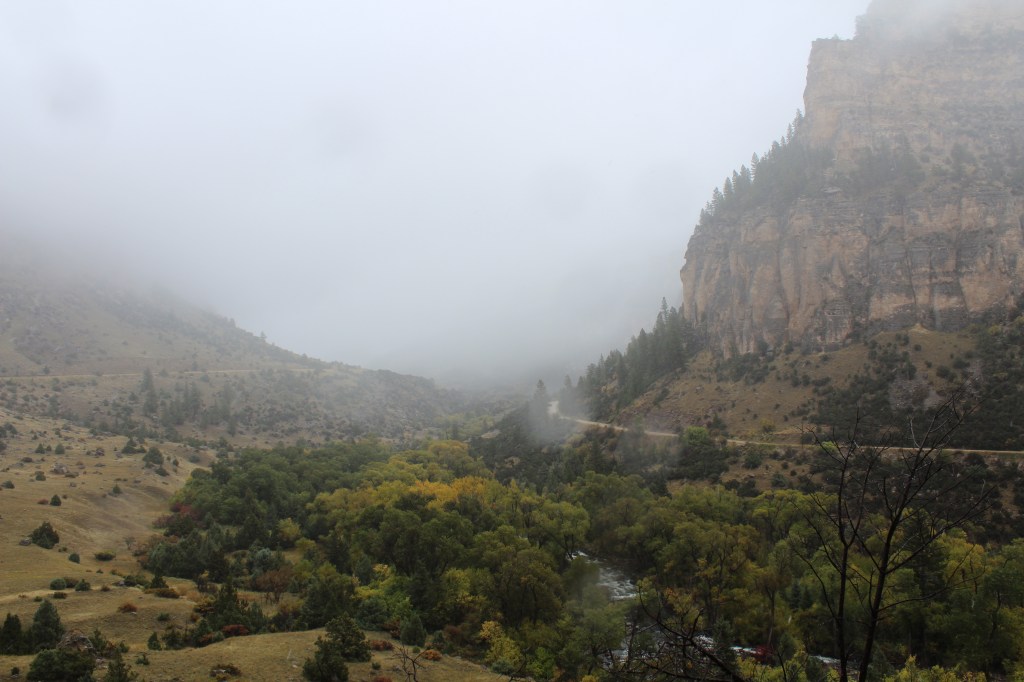 image of a foggy mountain valley