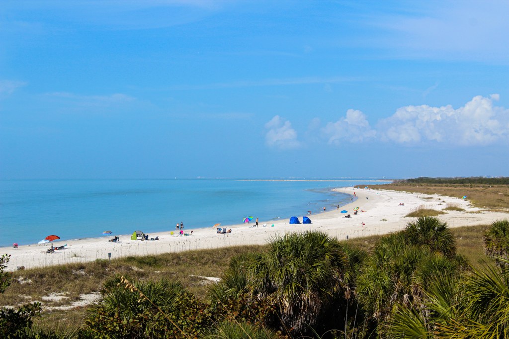 view of the beach from the top of Fort De Soto fort