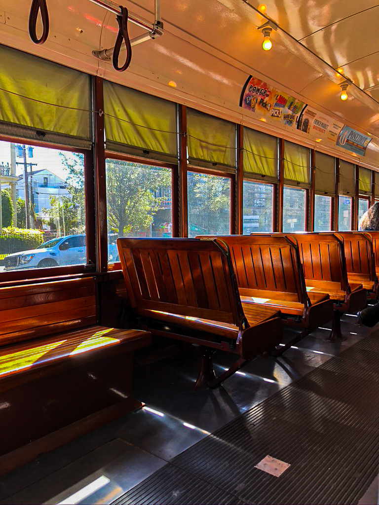 seats inside the st. charles streetcar 