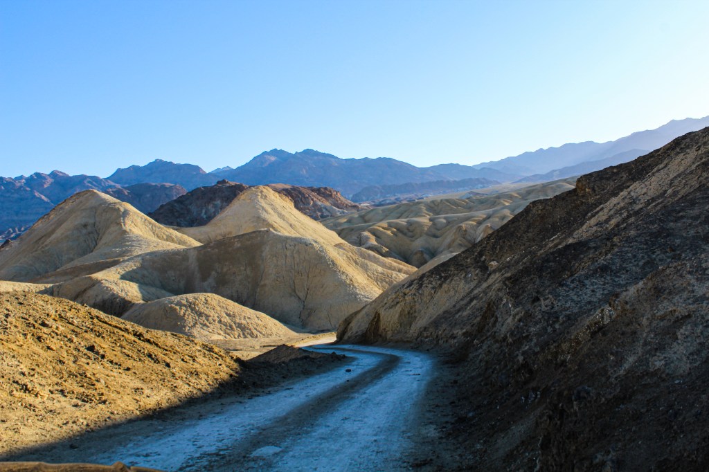 dirt road curving along the canyons on Twenty-mule team canyon drive