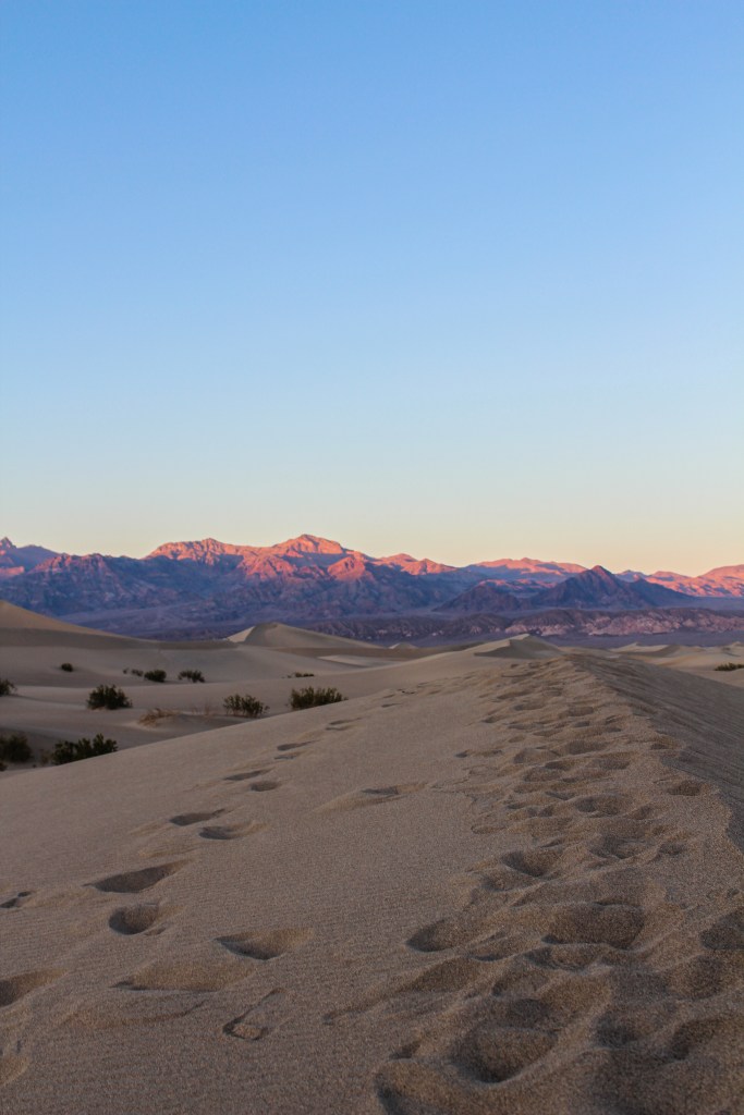 sitting atop one of the sand dunes watching the sunset at the Mesquite Flat Sand Dunes 